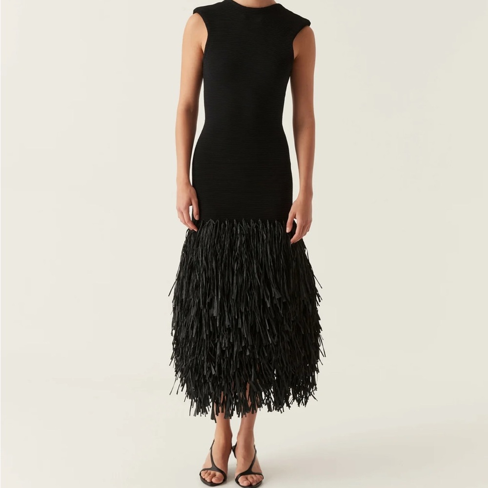 AJE raffia fringe midi dress in black size small - Picture 1 of 5